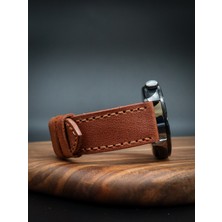 North's Nature 24MM Hakiki Deri Saat Kordonu | El Işçiliği | Düz Dikişli | Kahverengi | Klasik Saat Kayışı