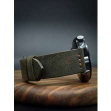 North's Nature 22MM Hakiki Deri Saat Kordonu | El Işçiliği | Orta Dikişli | Haki | Klasik Saat Kayışı