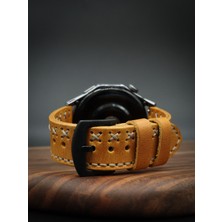 North's Nature 22MM Hakiki Deri Saat Kordonu | El Işçiliği | Çapraz Dikişli | Hardal | Klasik Saat Kayışı