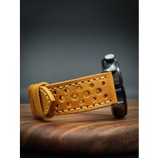 North's Nature 20MM Hakiki Deri Saat Kordonu | El Işçiliği | Delikli | Hardal | Klasik Saat Kayışı