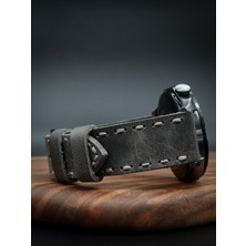 North's Nature 24MM Hakiki Deri Saat Kordonu | El Işçiliği | Seyrek Dikişli | Gri | Klasik Saat Kayışı