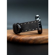North's Nature 22MM Hakiki Deri Saat Kordonu | El Işçiliği | Seyrek Dikişli | Siyah | Klasik Saat Kayışı