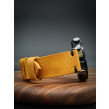 North's Nature 24MM Hakiki Deri Saat Kordonu | El Işçiliği | Yan Dikişli | Hardal | Klasik Saat Kayışı
