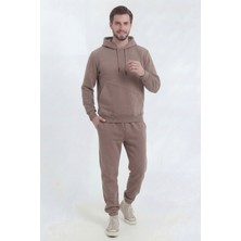 Kahverengi Erkek Yandan Cep 3 Iplik Eşofman Takımı Içi Polarlı Yünlü Yumuşak Puf Kumaş