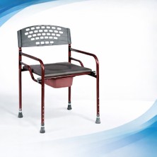 Deri Döşemeli, Kolçaklı, Sırt Dayamalı, Kaymaz Ayaklı, Yükseklik Ayarlanabilir, Taşınabilir Hazneli Hasta Tuvalet Klozet Sandalyesi