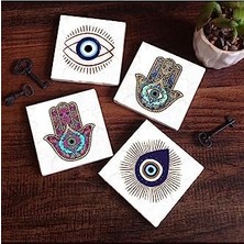 Nazar, Fatma Ana Eli  Taş Bardak Altlığı Seti - 4 Parça - Dekoratif, Rustik Mutfak Aksesuarı, 10X10 Cm, Kaydırmaz Tabanlı, Şık ve Dayanıklı SC402