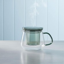 Borosilikat Cam Bitki Çayı Demleme Kupası | Cam Süzgeçli ve Cam Kapaklı Fincan | 350 ml | Tek Kişilik Çay Bardağı (Tombul Füme Rengi)