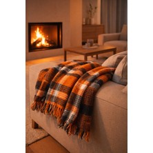 Miar Turuncu Kareli Televizyon Battaniyesi | Yumuşak Dokulu | Sıcak Tutan Koltuk Battaniyesi 150 x 220