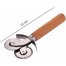 Pizza ve Hamur Kesici – Ahşap Saplı Çift Bıçaklı Paslanmaz Çelik, Düz ve Tırtıklı Bıçaklı Dilimleyici | Profesyonel Mutfak Aracı