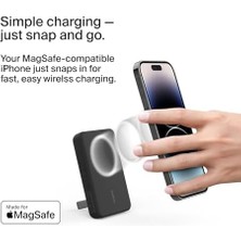 5000MAH Manyetik Kablosuz Güç Bankası, Magsafe Uyumlu Taşınabilir Power Bank, 7.5W Çıkış ve 10W Girişli Batarya, Standlı, 15, 14, 13, 12 ile Uyumlu - Siyah