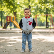 Fancy Kids Antalya Erkek Çocuk Kolej Mont Gri Siyah W Nakışlı Şardonlu Tam Kalıp