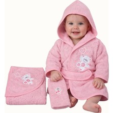 Babyshez %100 Pamuk Yenidoğan Bebek Çocuk Bornoz Havlu Takımı Set 0-2 Yaş - pembe-Standart