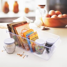 1 Adet Kırılmaz Ultra Dayanıklı Buzdolabı Düzenleyici Organizer Kutu Şeffaf - Medıum Kiler Organizeri (14CM*32,5CM*10CM)