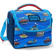 Lacivert Mavi Gemi Desenli Erkek Çocuk Beslenme Çantası - Astarlı