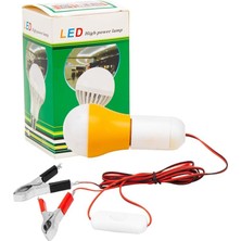 4 Metre Kablolu, Akü Maşalı, 12 Volt, 10 Watt, Beyaz 6500K, LED Ampul, (Dc 12 Volt Aküler Için), Kamp, Karavan, Tekne, 1 Adet,