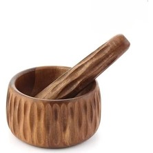 Akasya Ahşap Sarımsak Ezici Havan Seti – Tokmaklı Baharat ve Sarımsak Ezici, Doğal Ahşap El Yapımı Mutfak Yardımcısı, Dayanıklı ve Estetik Ezme Havanı (Desenli)