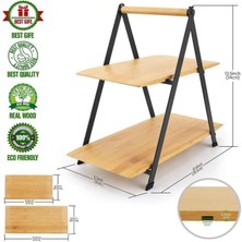 2 Katlı Dikdörtgen Bambu Servis Sunum Seti Büyük Boy, Kuru Pasta, Kurabiye ve Kek Sunumları Için Büyük Boy (34CM-26.5CM-16CM)