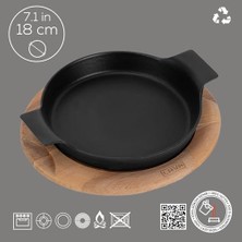 Döküm Yuvarlak Sahan Döküm Demir Yekpare Çift Kulplu Kayın Servis Ahşabı. ÇAP(Ø)18CM.