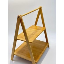 2 Katlı Bambu Sunumluk – Sofra ve Mutfak Için Doğal Ahşap Şık ve Fonksiyonel Sunum Standı, Kaymaz Ayaklı, Dikdörtgen Şekilli, Kurabiye, Meyve, Peynir