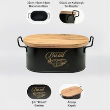 Lin Metal Ahşap Kapaklı Tel Kulplu Metal Ekmeklik (Bread Baskılı) LN1293S