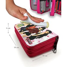 Kalem Kutusu Pink Organizer Kalemkutu Vegan Deri Üç Bölmeli Kalemlik-Pembe