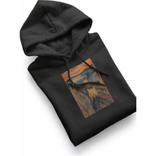 Muhtar Store Çığlık Kedisi Baskılı Siyah Hoodie | Unisex %100 Pamuk Kapüşonlu Sweatshirt
