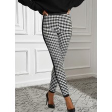 End Black Store Kadın Yüksek Bel Kaz Ayağı Desenli Yanları şeritli Dalgıç Pantolon