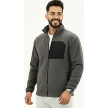 Füme Erkek Softshell Anti Peeling Polar Ceket 3 Cepli Tam Fermuarlı Ön Parça Detaylı