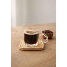 Yzhome 6 Kişilik 12 Parça Cam Kahve Fincan Takımı Seti Bambu Altlıklı 100ML