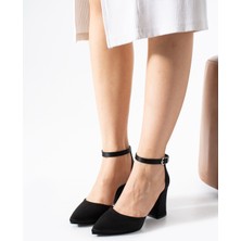 Yarenin Ayakkabıları Siyah Saten Kalın Topuklu Abiye Ayakkabı