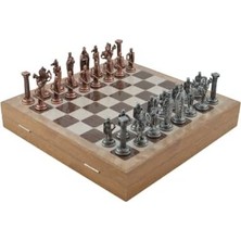 Büyük Boy Metal Osmanlı-Bizans Satranç Tk. Antik ve Mermer Desenli Sandıklı Mdf TAHTASI(36X36 Cm.)