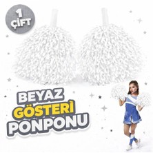 1 Çift ( 2 Adet ) Beyaz Renk 23 Nisan 19 Mayıs 29 Ekim Okul Gösteri Ponponları Ekstra Dolgun