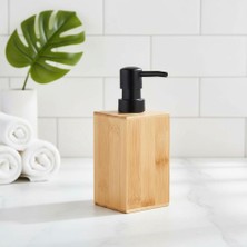 Bambu Sıvı Sabunluk | Ahşap El Sabunu, Losyon ve Şampuan Dispenseri | Modern Banyo, Mutfak ve Lavabo Düzenleyici (255ML) | Kare Bambu Sıvı Sabunluk | Mat Siyah Pompalı Ahşap Sabun Şişe