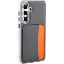 Paladyum Case Samsung Galaxy S25 Fe Uyumlu Suni Deri Kartlıklı Gri Kılıf