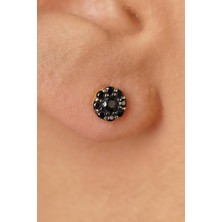 Fiyonk Kuyumculuk 14 Ayar Altın Papatya Desenli Siyah Taşlı Küpe