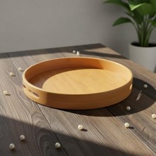 Taşıma Kulplu Yuvarlak Bambu Tepsi (30 Cm) | Doğal Ahşap Servis Tepsisi | Kahve, Kahvaltı ve Dekoratif Masaüstü Organizeri