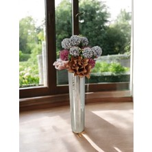 Aynalı Gümüş Renkli Dekoratif Yuvarlak Vazo 60 cm