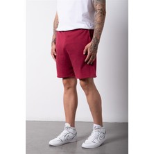 Machinist Clothing Basic Yıkamalı Kumaş Cepli ve  Bel Lastikli Şort Vişne