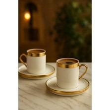 Yzhome 2 Kişilik Porselen Lüks Platin Kaplama Kahve Fincan Takımı Seti 100ML