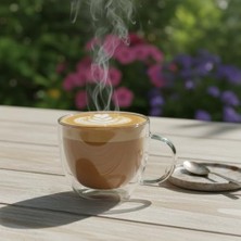 1 Adet El Yapımı Çift Cidarlı Borosilikat Cam Kupa (350 Ml) - Isı Yalıtımlı El Yakmayan Büyük Kahve Kupası |, Çay ve Içecek Bardağı