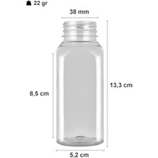 250 ml Smoothie Detoks Şişesi 250 cc Kapaklı Şeffaf Plastik Şişe Detox Köşeli Dondurucuya Uygun 6 Adet