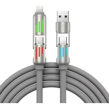 240W 4'ü 1 Arada Type-C/usb-A/lightning Gri Silikon Şarj ve Data Kablosu 1.2 Metre