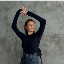 MEYMERS Kadın Beyaz Uzun Kollu Parmak Detaylı Basic Body