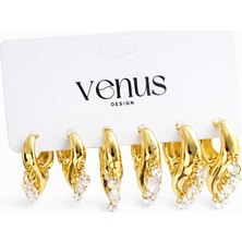 Venüs Design Çelik Taşlı 6lı Set Küpe