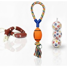 Patikutusu tr Köpek Oyuncak Seti 3’lü – Halat Top Oyuncağı + Sosis Çiğneme Oyuncağı + 3'lü Pati Desenli Topu