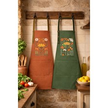 Hulganz Mutfak Önlüğü Seti 2'li Leke Tutmaz Su Itici Kumaş Solmaz Baskı Şef Çiçek Desenli Çift Önlük Çeyiz Hediye Çift Önlük