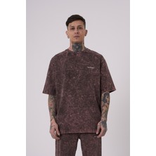 Machinist Erkek Luxury Yıkamalı Basic Oversize Tişört Kahverengi Efektli