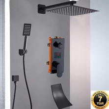 OEM Ankastre Dijital Sıcaklık LED Ekran Duş Seti Mat Siyah 3 Yollu Şelale Sıva Altı Dahil 7 Yıl Garanti