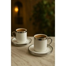 Yzhome 2 Kişilik Porselen Lüks Platin Kaplama Kahve Fincan Takımı Seti 100ML
