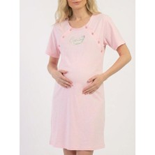 Cotonhause Kadın Kısa Kol Emzirme Kolaylıklı %100 Pamuk Hamile Lohusa Pembe Gecelik COT519246